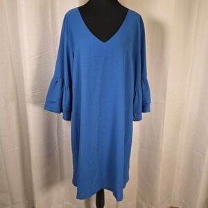 Belongsci Blue Bell Sleeve Shift Dress Size X-Large